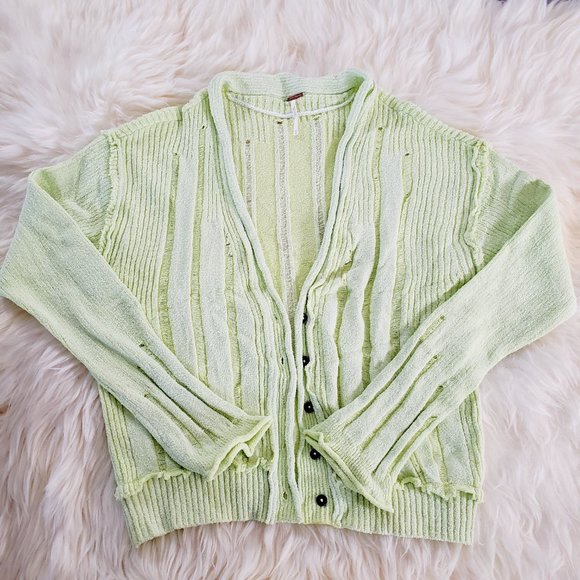 VGUC Free People Stevie Knit Cardigan Long Sleeves Green Grapes Size M - Picture 5 of 7